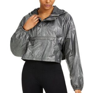 Free People Movement Small Gray Diamond Back Reflective Cropped Hooded Jacket